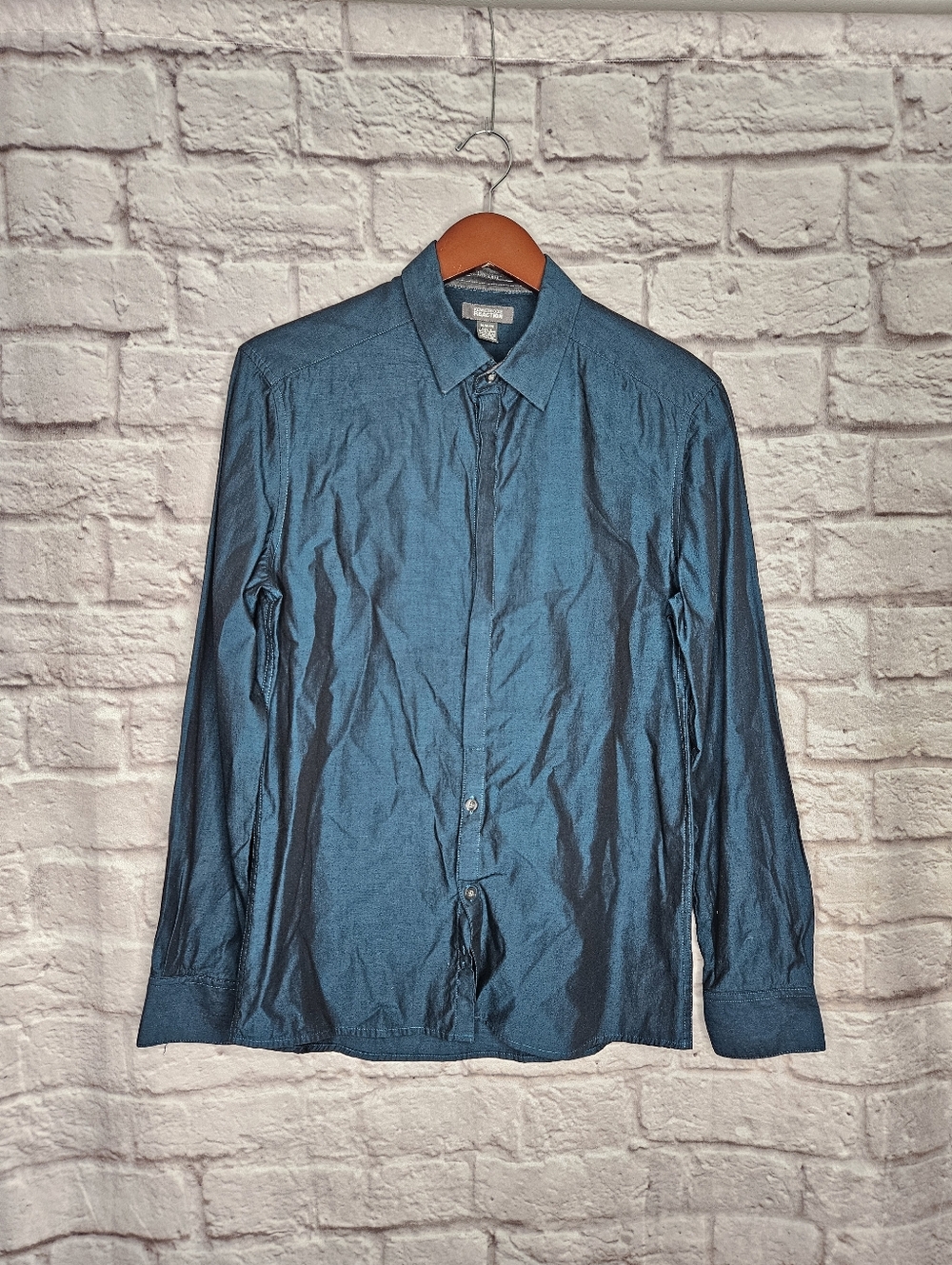 Kenneth Cole Reaction Medium Super Slim Fit Button Down Dress Shirt Blue